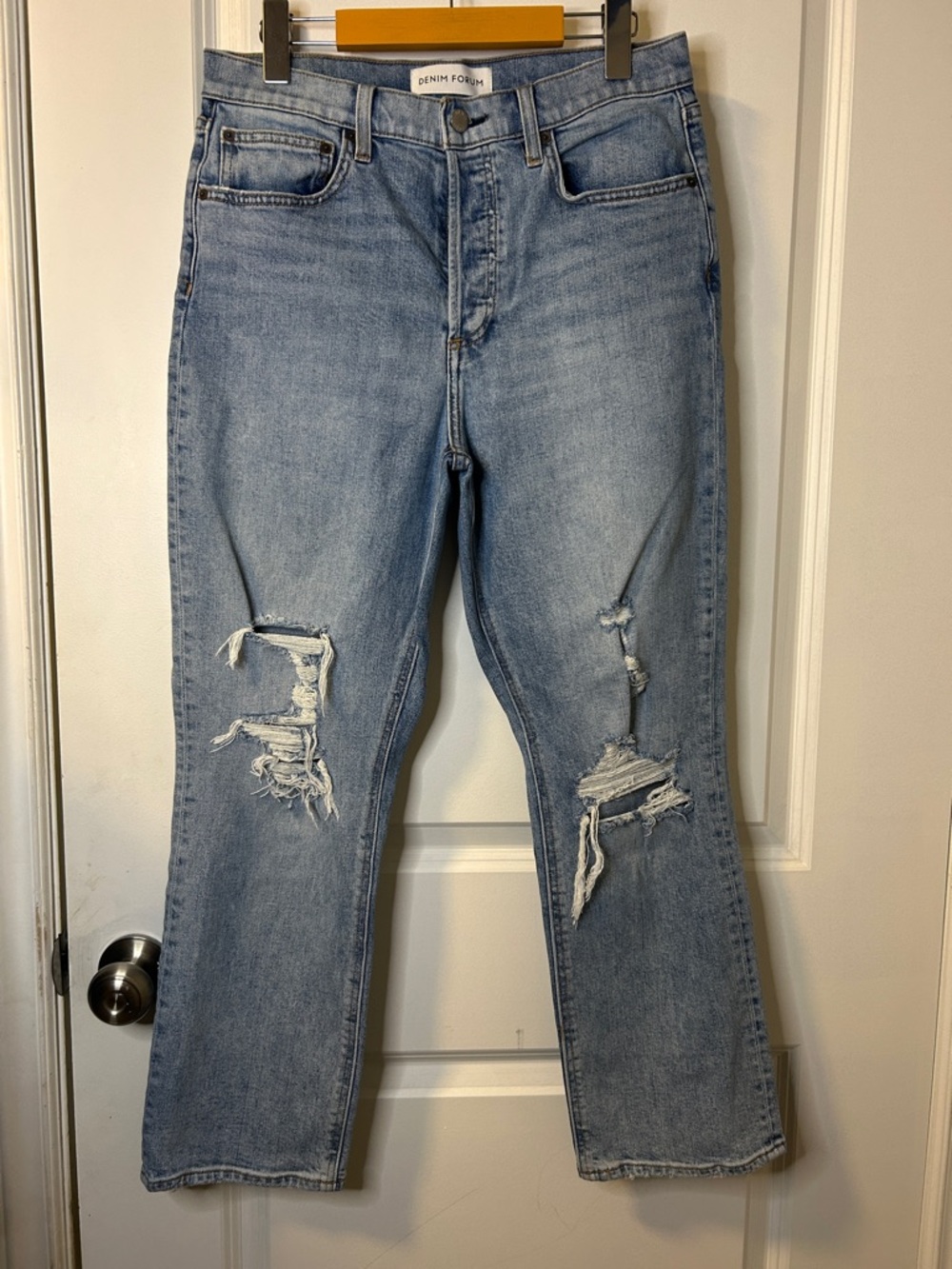 113. Denim Forum Light Wash High-Rise Straight Jeans